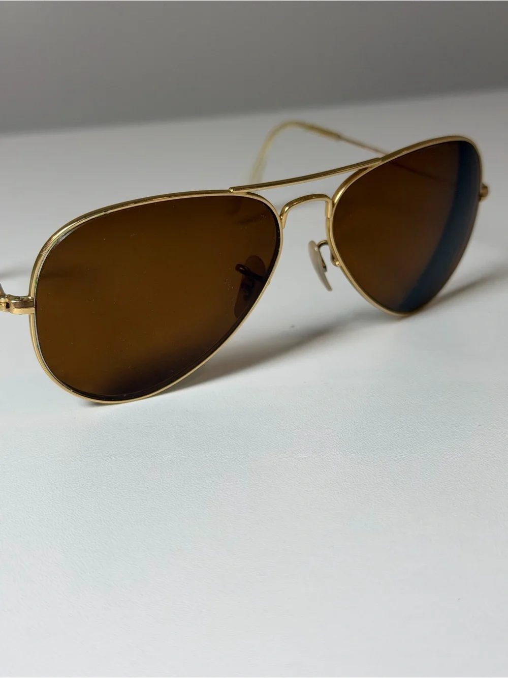 Vintage Authentic Ray-Ban Gold Frame Brown Lens Large Aviator Sunglasses